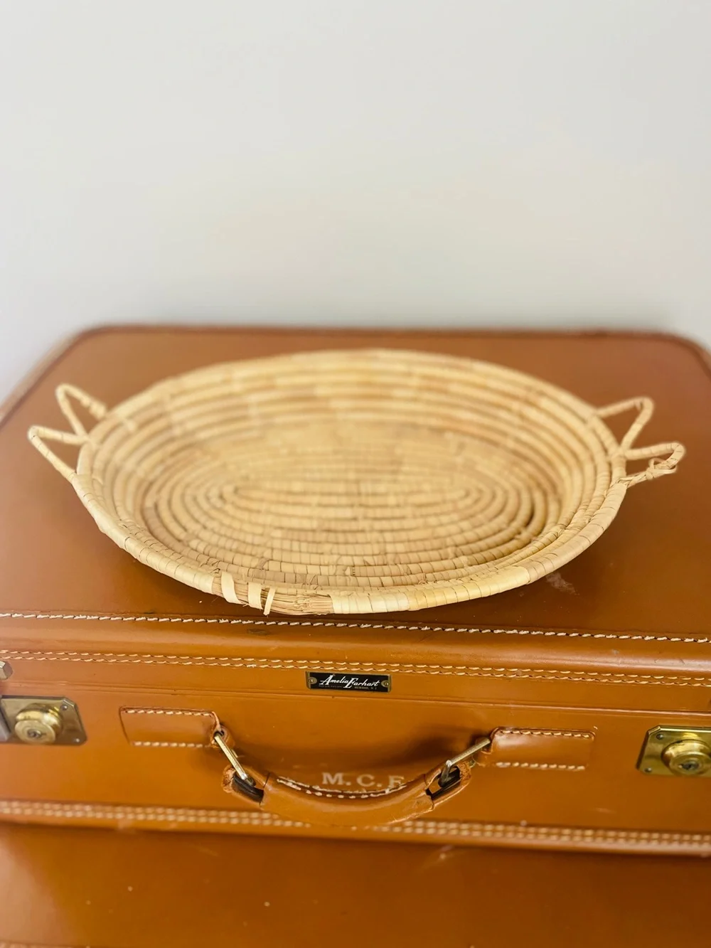 Oval Shaped Woven Basket Unique Handles Natural